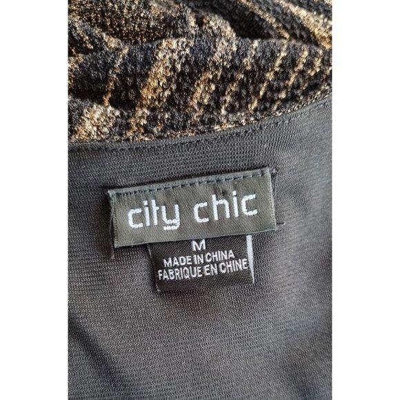 City Chic Plus Size Medium (18) Maxi Wrap Dress Evening V Neck Black and Gold - Picture 10 of 11